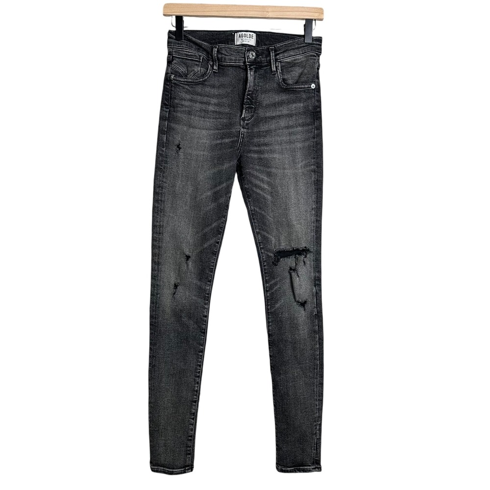 AGOLDE Women's Charcoal Grey Distressed Skinny Jeans Size 25 indie grunge goth